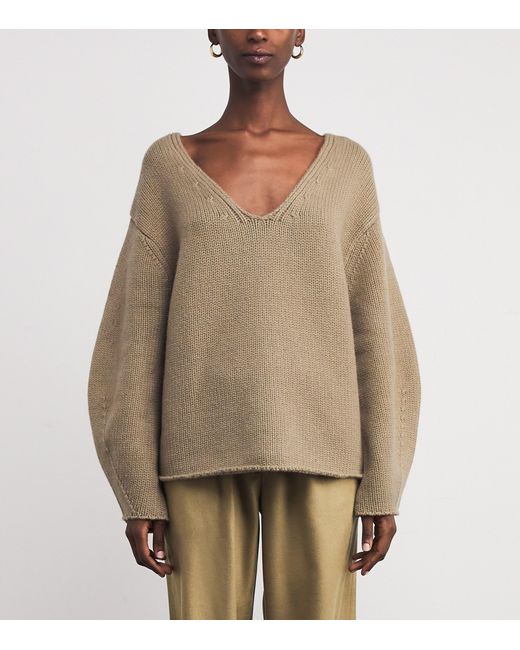 Soft Goat Natural Cashmere Puff-Sleeve Sweater