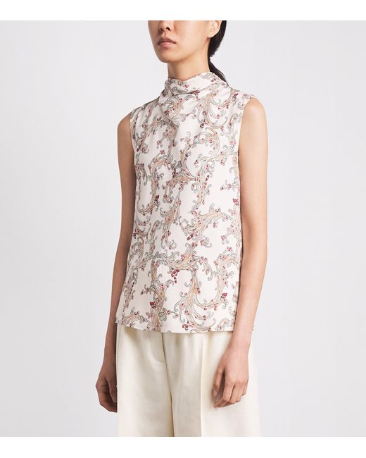 ME+EM White Silk Printed Sleeveless Top