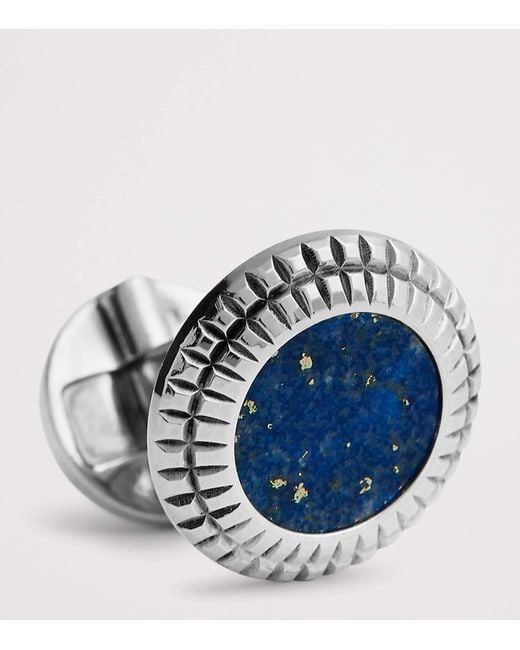 Dunhill White Rhodium-Plated And Sodalite Hobnail Cufflinks for men