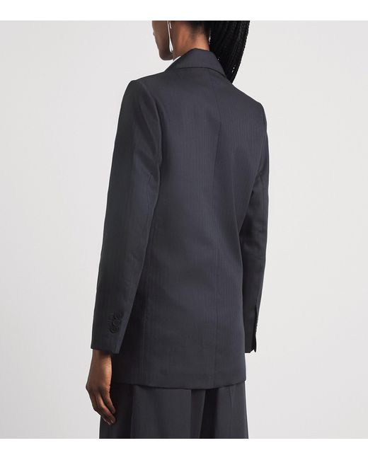 Sandro Blue Wool-Blend Stripe Slim Blazer
