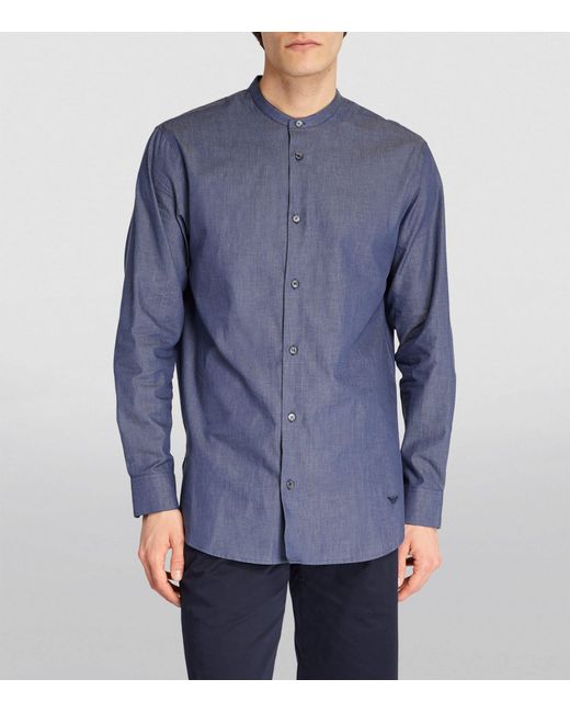 Emporio Armani Blue Cotton Collarless Shirt for men