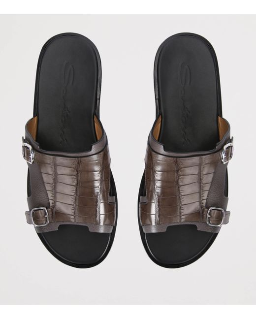 Santoni Brown Crocodile Monk Sandals for men