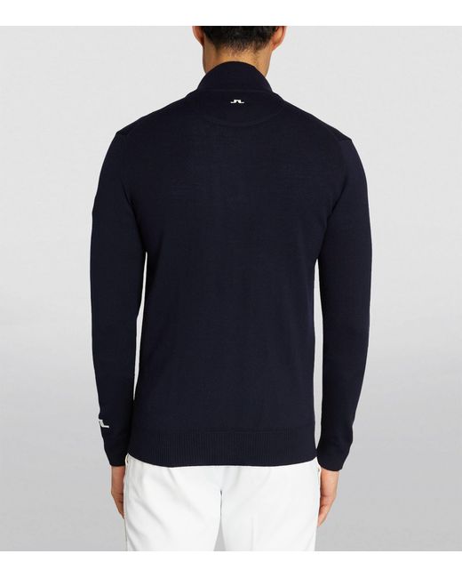 J.Lindeberg Blue Merino Wool Quarter-zip Kian Sweater for men