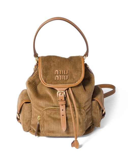 Miu Miu Brown Medium Corduroy Leather-Trim Backpack