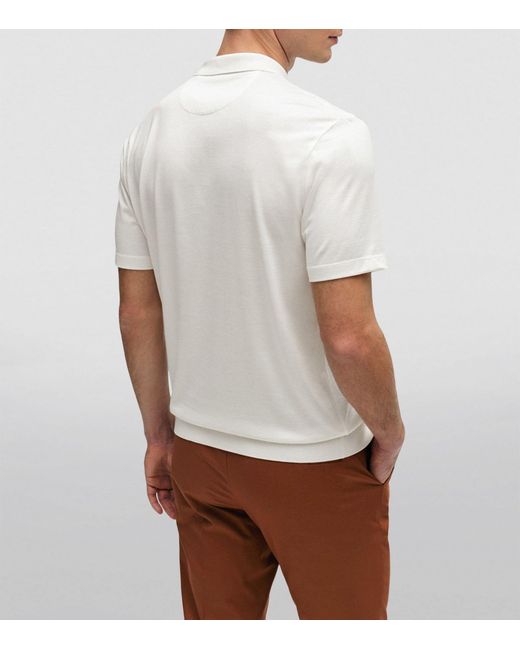 Boss White Cotton-silk Zip-up Polo Shirt for men