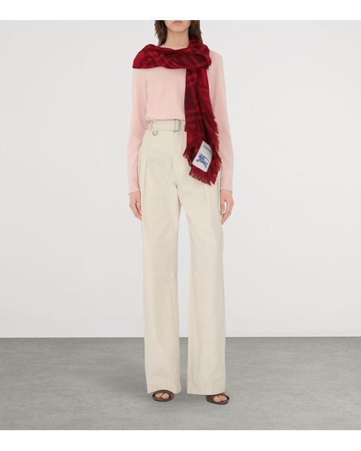 Burberry Red Wool-Silk Wide Check Scarf