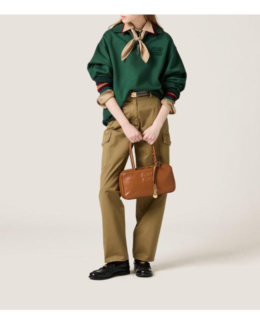 Miu Miu Green Cotton Belted Cargo Trousers