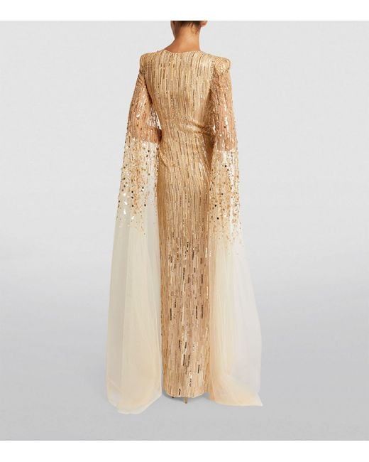 Jenny Packham Natural Exclusive Draped Sleeve V-neck Gown