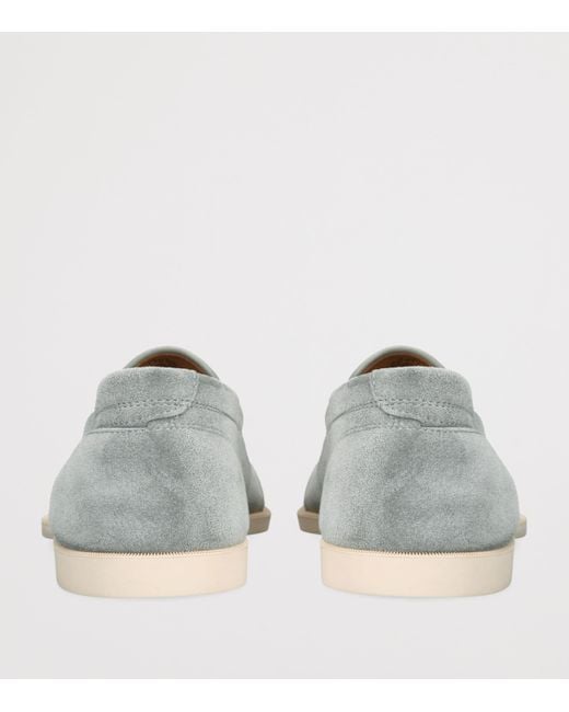 John Lobb Gray Suede Pace Loafers for men