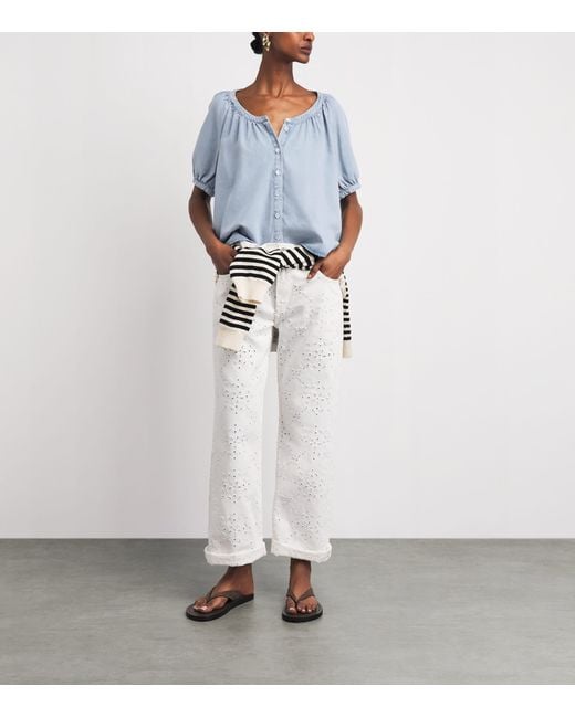 FRAME Blue Denim Scoop-Neck Blouse