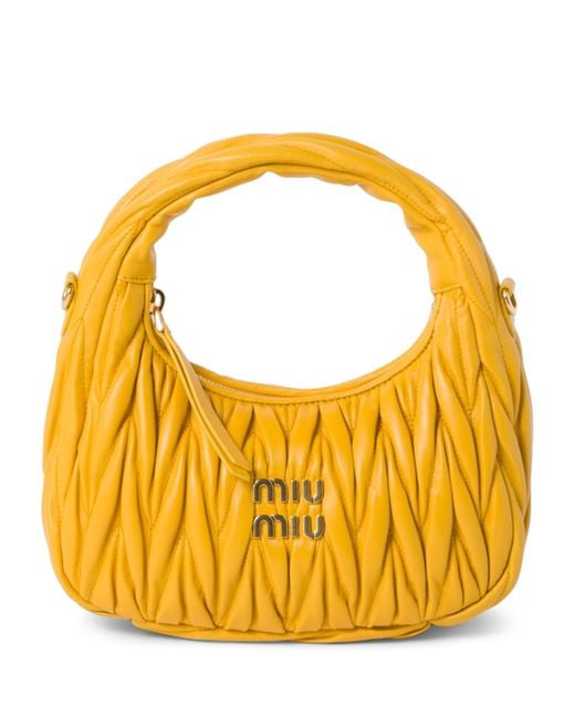 Miu Miu Yellow Small Matelassé Leather Wander Top-Handle Bag