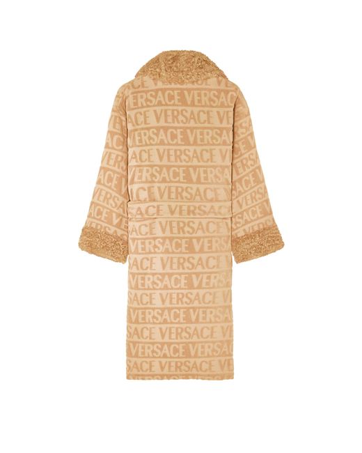 Versace Natural Faux Fur-Trim Monogram Robe
