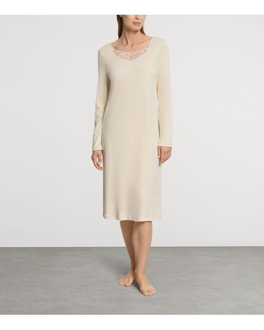 Hanro Natural Cotton Long-Sleeve Belen Nightdress