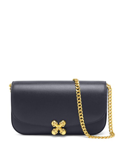 Alexander McQueen Blue Small Leather Skull Flower Cross-Body Bag