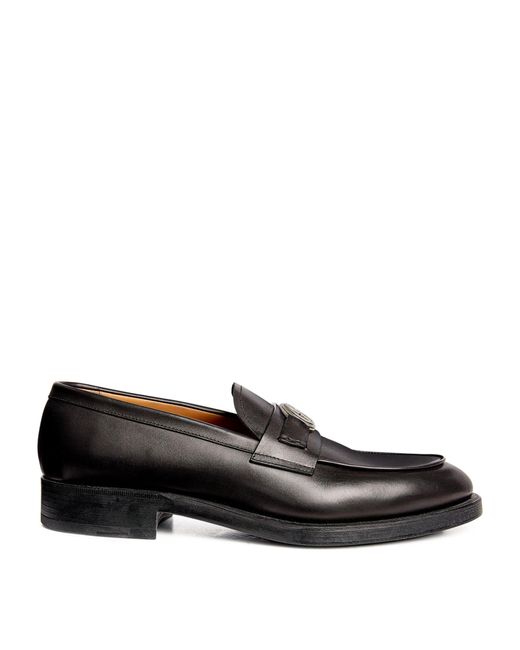 Giorgio Armani Black Leather Logo Loafers for men