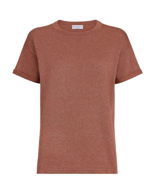 Brunello Cucinelli Brown Cashmere-Blend Sparkling T-Shirt