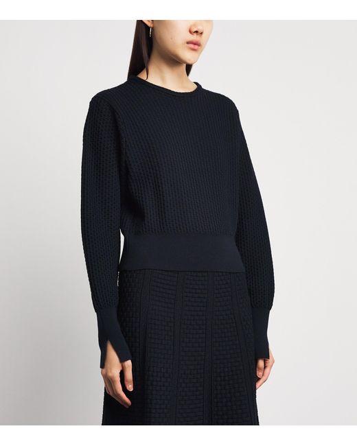 Molli Blue Virgin Wool-Blend Wicker-Stitch Sweater