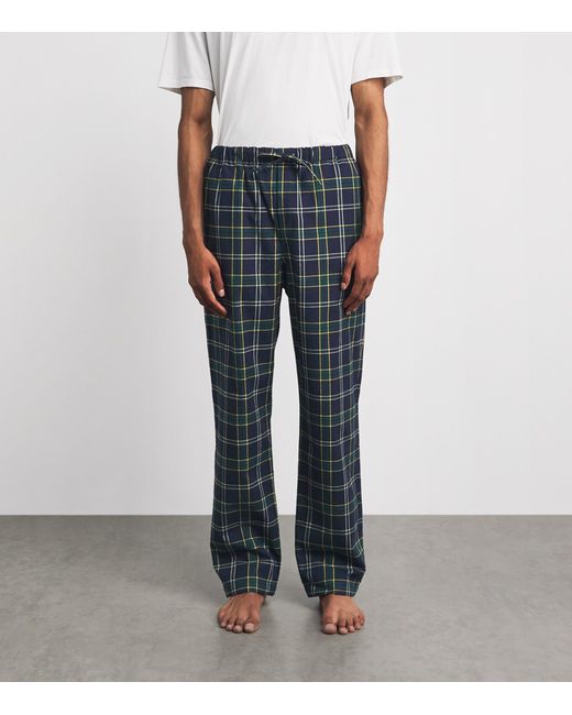 Harrods Blue Cotton Tartan Pyjama Trousers for men