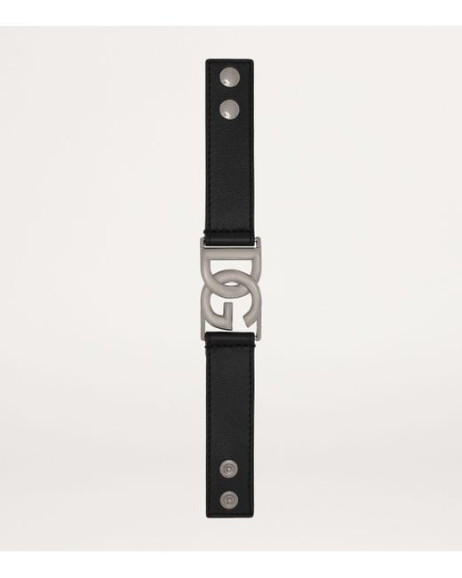 Dolce & Gabbana Black Leather Logo Bracelet for men