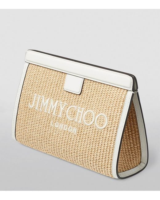 Jimmy Choo Natural Raffia Leather-Trim Avenue Pouch