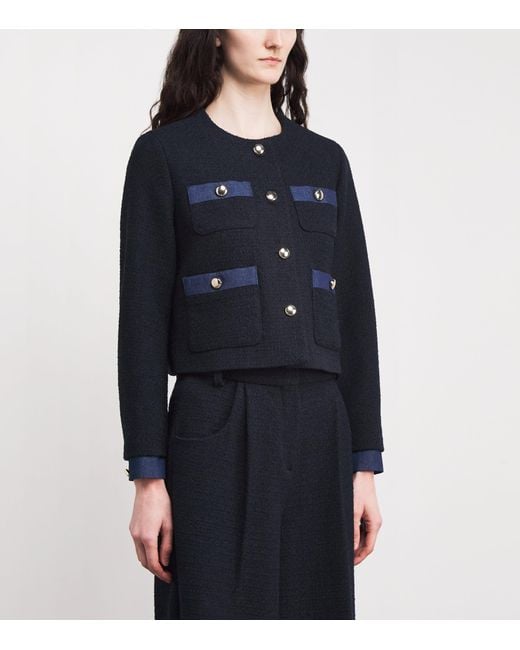 Maje Blue Tweed Denim-Trim Jacket