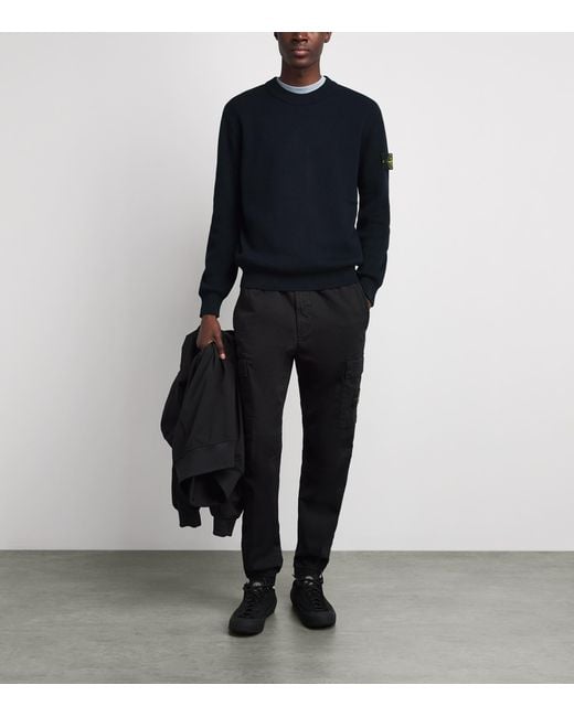 Stone Island Blue Ribbed Compass Patch Sweatshirt for men