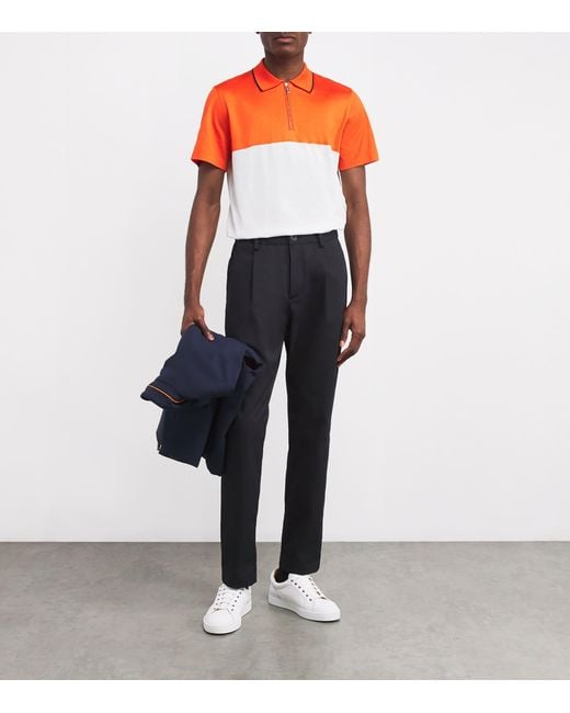 Moorer Orange Cotton Zip-Up Polo Shirt for men