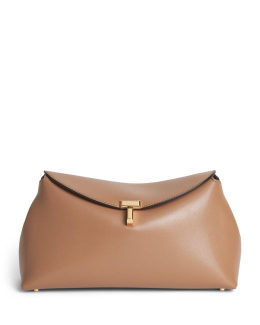 Totême Brown Leather T-Lock Clutch Bag
