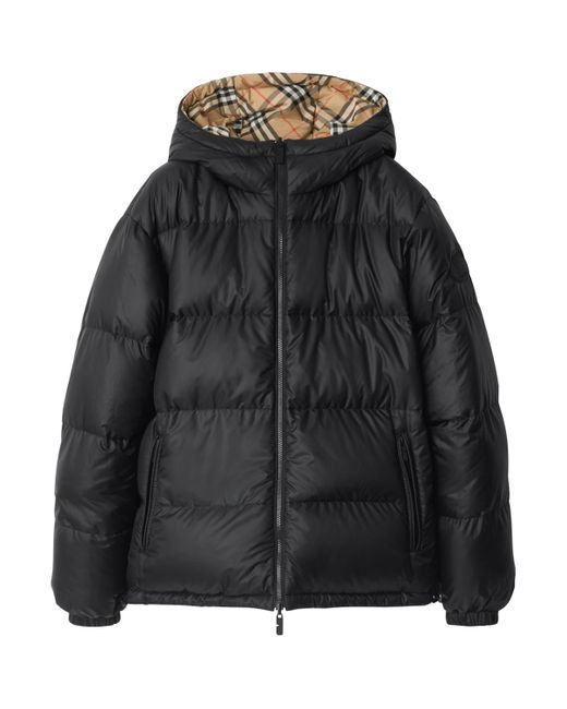 Burberry Black Down Reversible Check Puffer Jacket for men