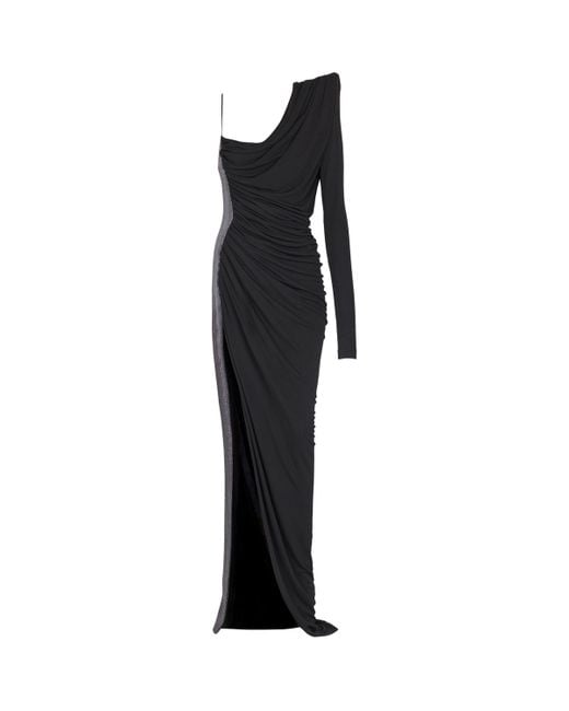 Balmain Black Draped Asymmetrical Two-Material Dress