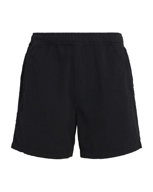 Wax London Black Cotton Seersucker Mescal Shorts for men