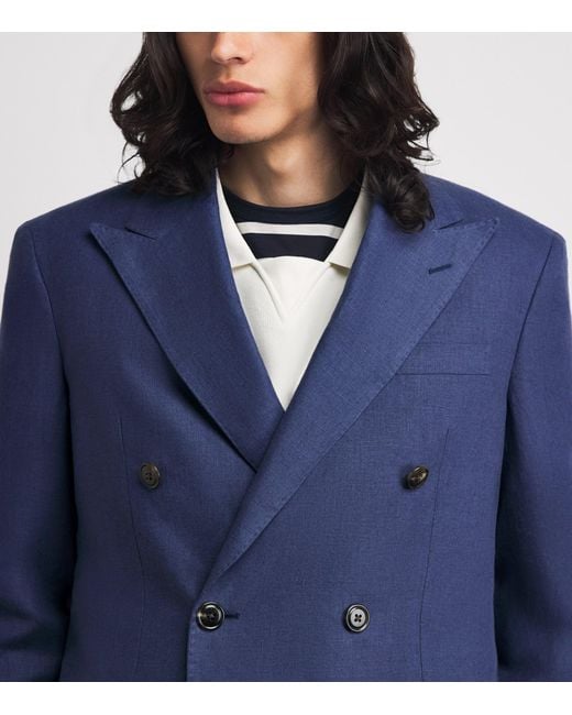 Polo Ralph Lauren Blue Linen Double-Breasted Blazer for men