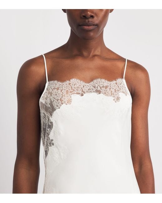 Carine Gilson White Silk Lace-Trim Slip Dress