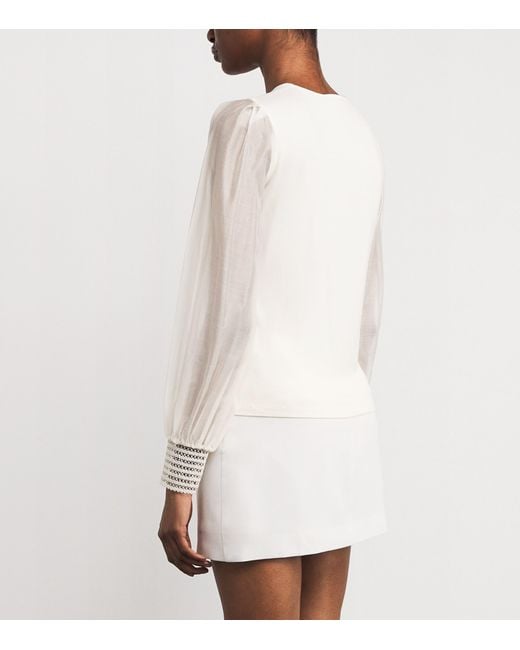 ME+EM White Jersey Ballon-Sleeve Blouse