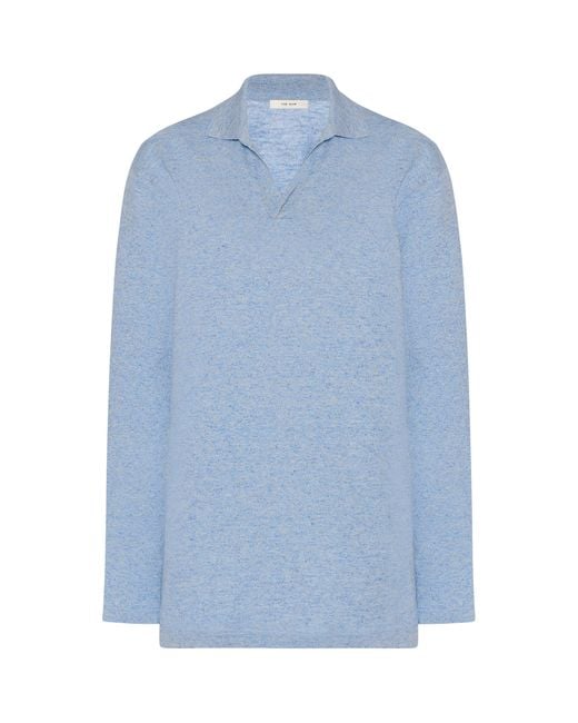 The Row Blue Niosa Cotton-Linen Polo Sweater