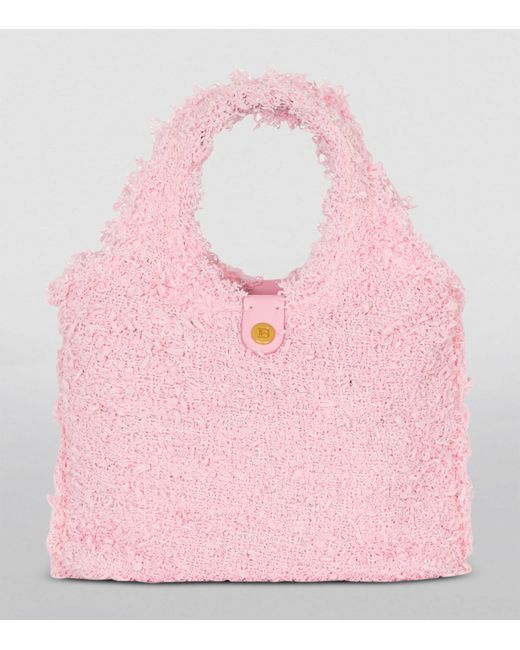 Balmain Pink Mini Tweed B-army Grocery Tote Bag