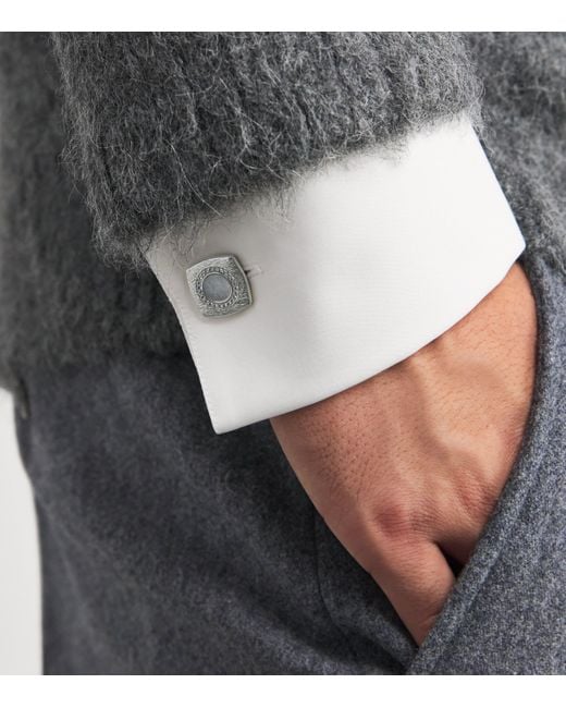 Tateossian White Sterling And Sapphire Graffiato Cufflinks for men
