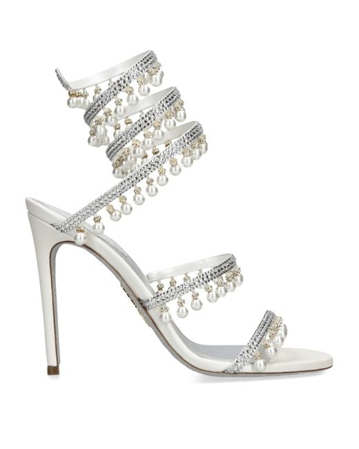 Rene Caovilla White Embellished Chandelier Heeled Sandals 105