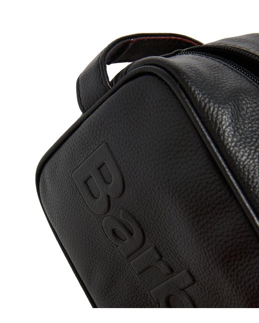 Barbour Black Leather Debossed Logo Wash Bag for men