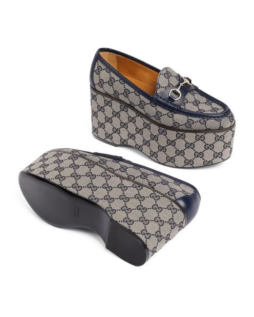 Gucci Gray Leather Horsebit Platform Loafers