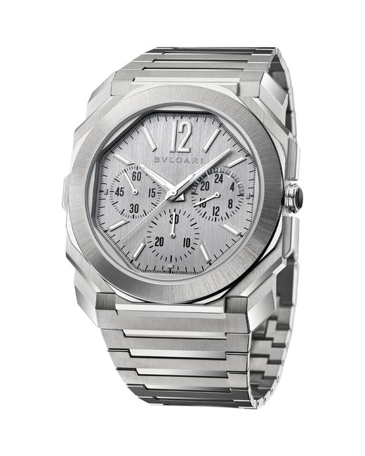 BVLGARI Gray Stainless Steel Octo Finissimo Chronograph Gmt Watch for men