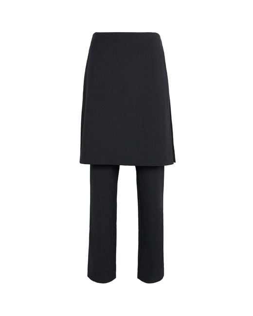St. Agni Black Wool-Blend Sarong-Detail Trousers