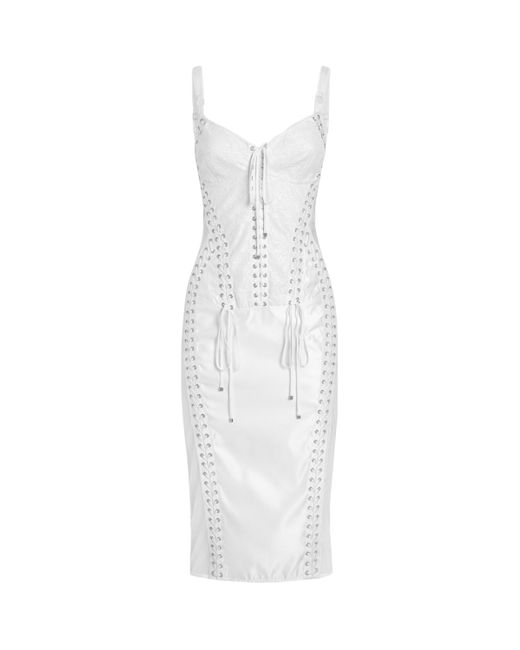 Dolce & Gabbana White Satin Corset-Detail Midi Dress