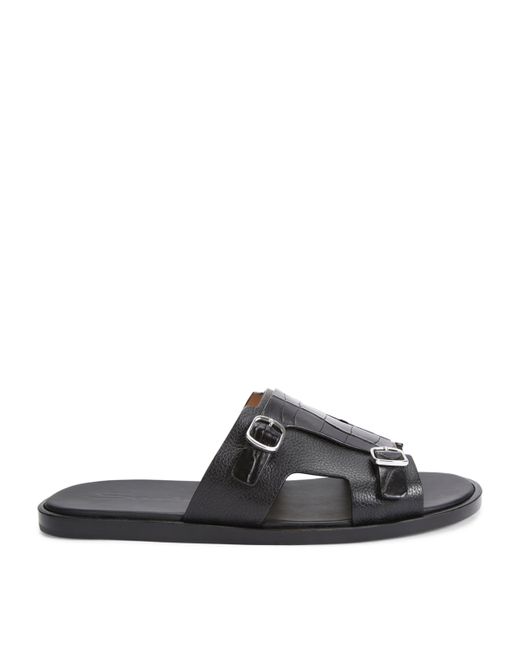 Santoni Black Crocodile Monk Sandals for men