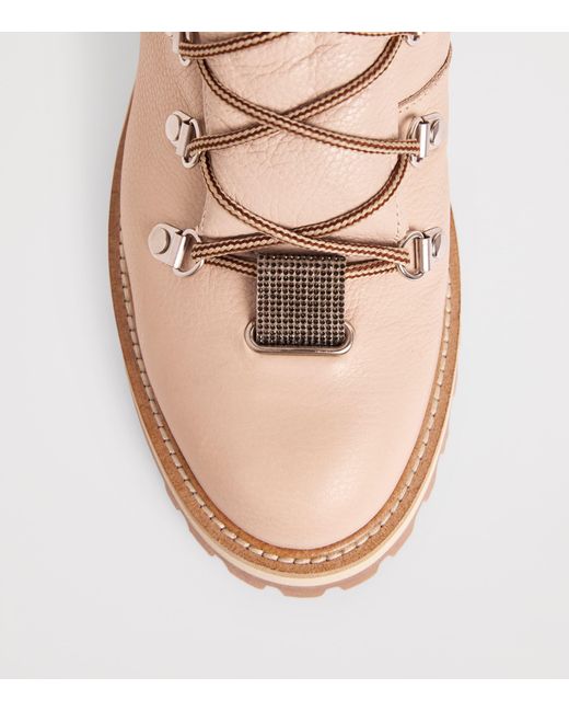 Eleventy Brown Leather Lace-Up Boots