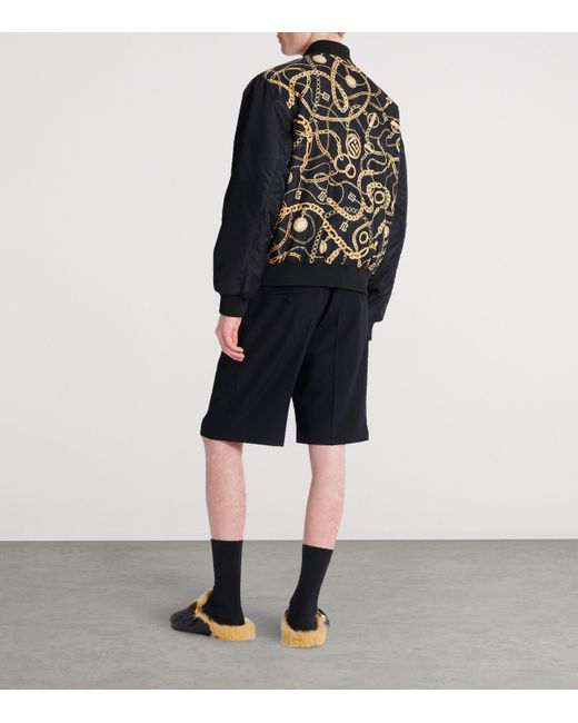 Balmain Gray Silk Reversible Chain Bomber Jacket for men