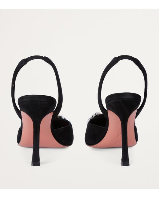 AMINA MUADDI Black Suede Camelia Slingback Pumps 90