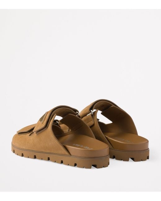 Prada Brown Suede Triangle Sandals for men