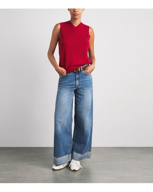 ME+EM Red Cashmere V-Neck Sweater Vest