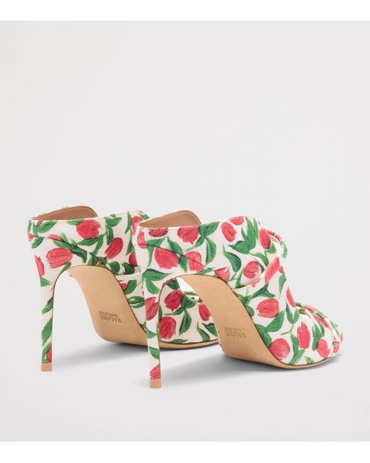 Malone Souliers White Canvas Tulip Print Noah Heeled Sandals 90